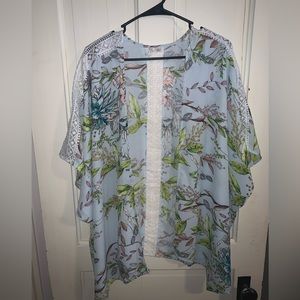 Cato Kimono Wrap-L-Botanical Floral - Crochet Detail-Beach-Spring-Easter